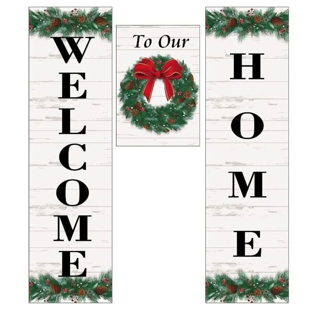 Evergreen 3 Piece Door Banner Kit Christmas Wreath Home Sweet Home Decor A13